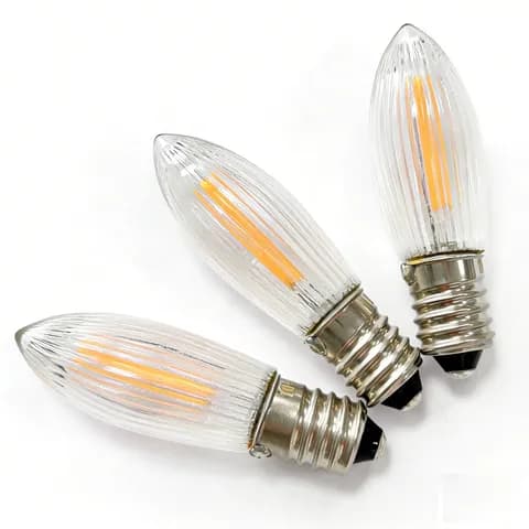 E10 C6 COB LED Filament Bridge Bulb 12V, 16V, 23V, 34V 0.2W, Riffelkerzen Christmas Candle Arch Bulb
