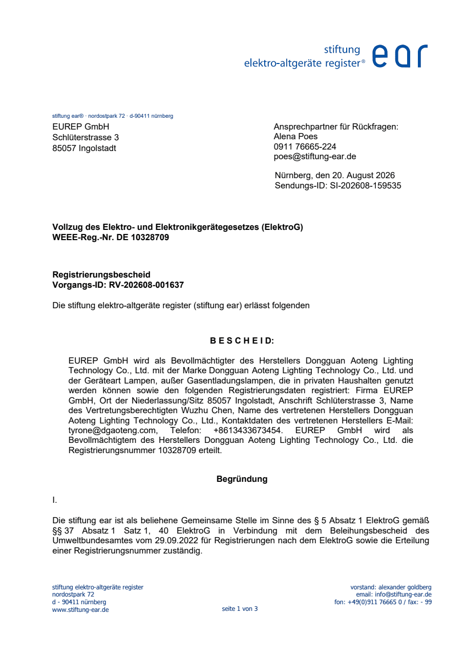 WEEE — German ElektroG registration